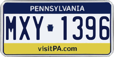 PA license plate MXY1396