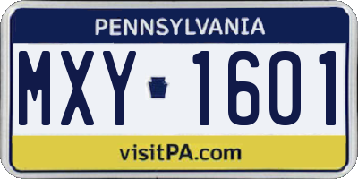 PA license plate MXY1601