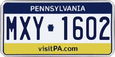 PA license plate MXY1602