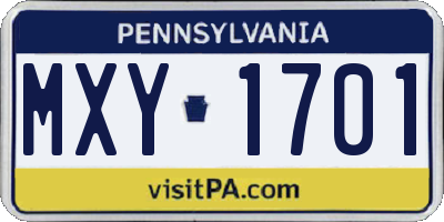 PA license plate MXY1701