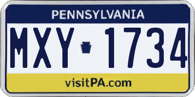 PA license plate MXY1734