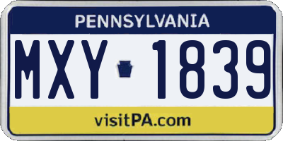 PA license plate MXY1839