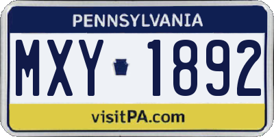 PA license plate MXY1892