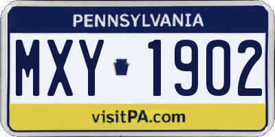 PA license plate MXY1902