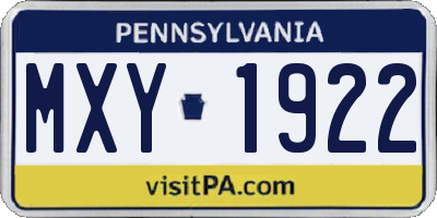 PA license plate MXY1922