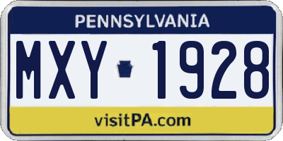 PA license plate MXY1928