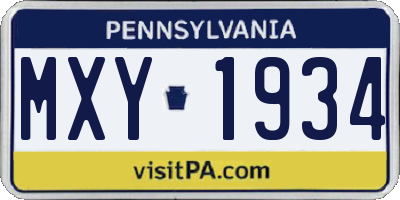 PA license plate MXY1934