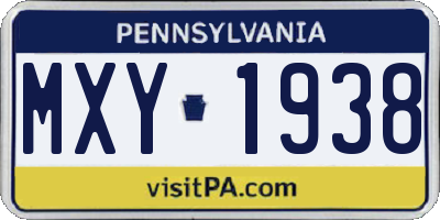 PA license plate MXY1938