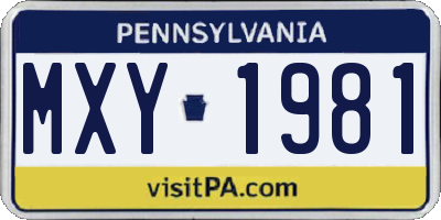 PA license plate MXY1981