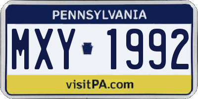 PA license plate MXY1992