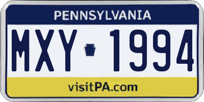 PA license plate MXY1994