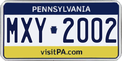 PA license plate MXY2002