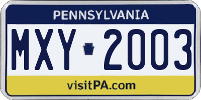 PA license plate MXY2003