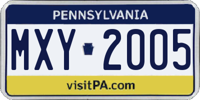 PA license plate MXY2005