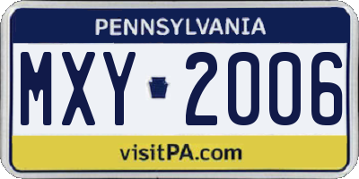 PA license plate MXY2006