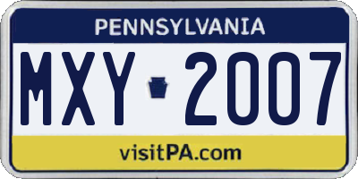 PA license plate MXY2007
