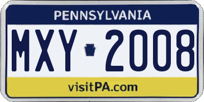 PA license plate MXY2008