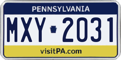 PA license plate MXY2031