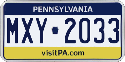 PA license plate MXY2033