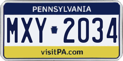 PA license plate MXY2034