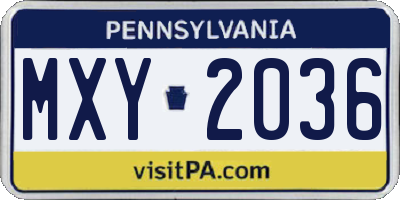 PA license plate MXY2036