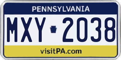 PA license plate MXY2038