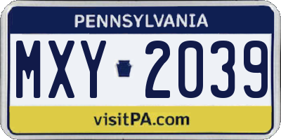 PA license plate MXY2039