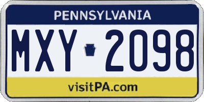 PA license plate MXY2098