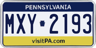 PA license plate MXY2193