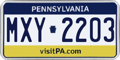 PA license plate MXY2203