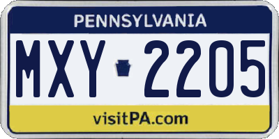 PA license plate MXY2205