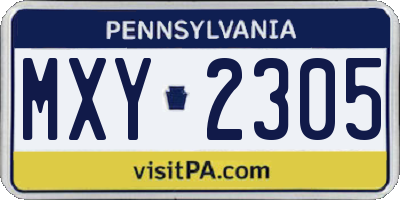 PA license plate MXY2305