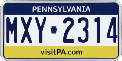 PA license plate MXY2314
