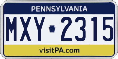 PA license plate MXY2315