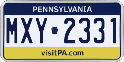 PA license plate MXY2331