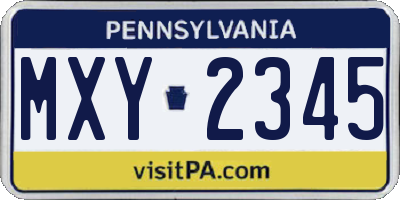PA license plate MXY2345