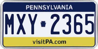 PA license plate MXY2365