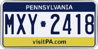 PA license plate MXY2418