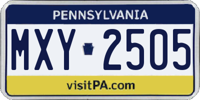 PA license plate MXY2505
