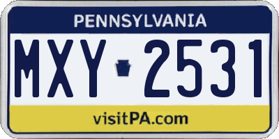 PA license plate MXY2531