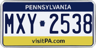 PA license plate MXY2538