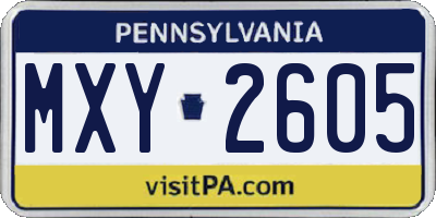 PA license plate MXY2605