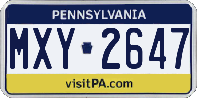 PA license plate MXY2647