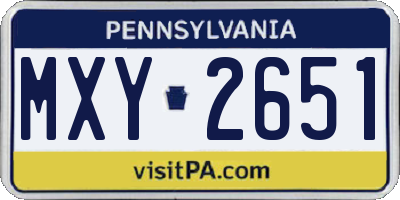 PA license plate MXY2651