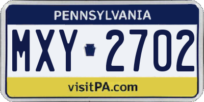 PA license plate MXY2702