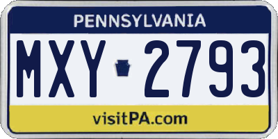 PA license plate MXY2793