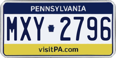 PA license plate MXY2796