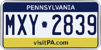 PA license plate MXY2839