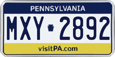 PA license plate MXY2892