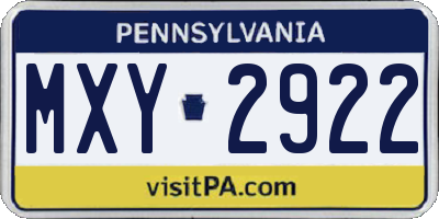 PA license plate MXY2922